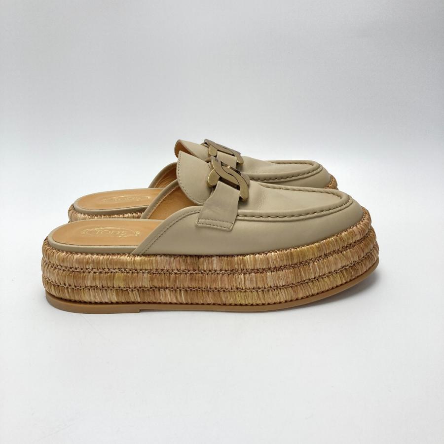 TODS トッズ Kate ケイト レザー プラットフォーム ミュール ベージュ 