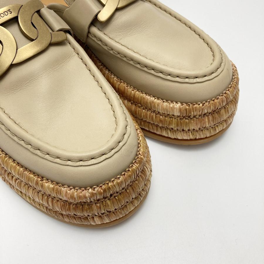 TODS トッズ Kate ケイト レザー プラットフォーム ミュール ベージュ 