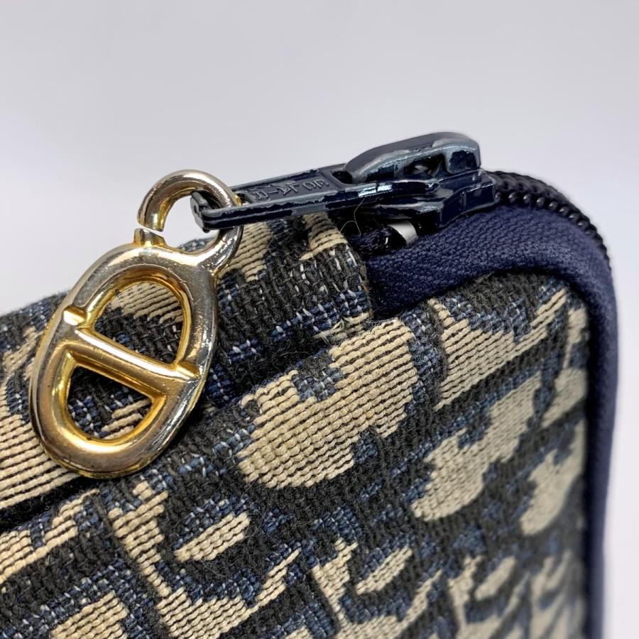 クリスチャンディオール　ポーチ　トロッター柄　キャンバス　ネイビー　メイクポーチ クリスチャンディオール ポーチ トロッター柄 キャンバス ネイビー