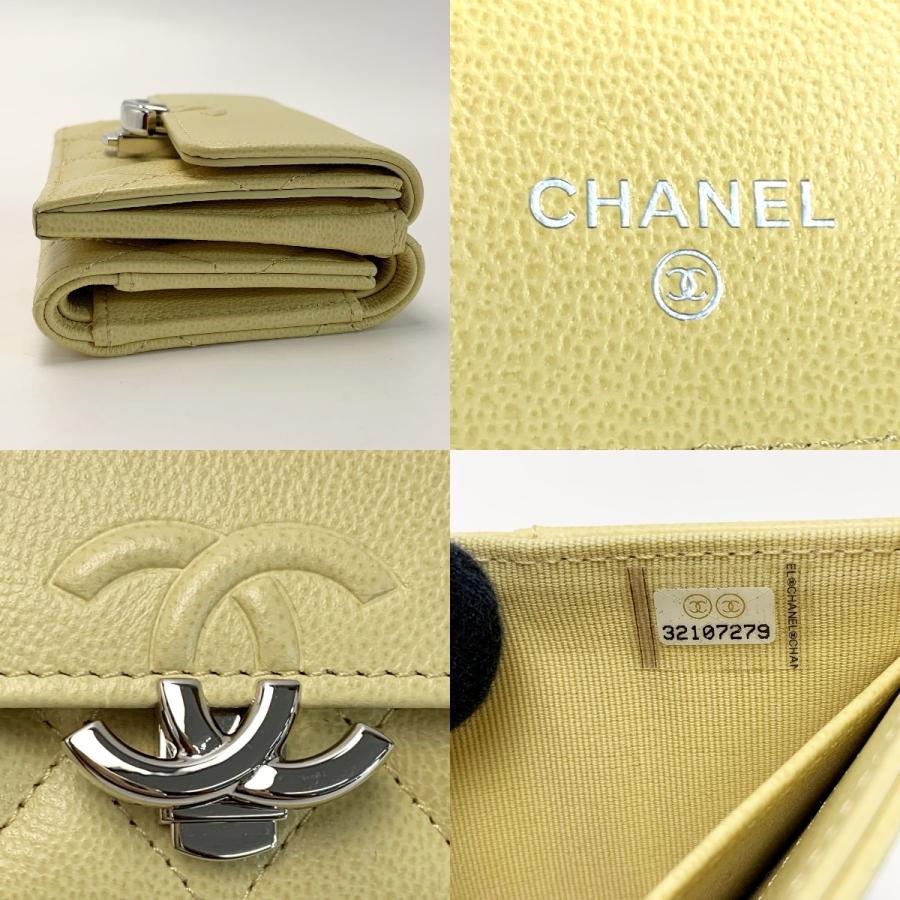 CHANEL シャネル ココマーク キャビアスキン スモールフラップウォレット AP1175 イエロー 3つ折り財布  レディース CHANEL（シャネル） ココマーク キャビアスキン スモールフラップ