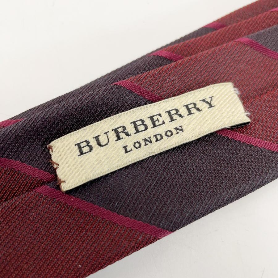 【バーバリーブラックレーベル】ネクタイ レッド ストライプ 良品 シルク BURBERRY（バーバリー） ストライプ ネクタイ ブラック×レッド シルク