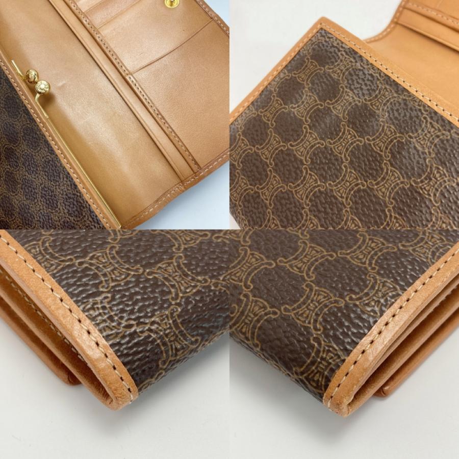CELINE（セリーヌ） マカダム柄 二つ折り財布 がま口 ブラウン PVC 