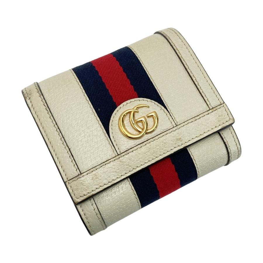 グッチ　オフィディア　財布　二つ折り　GG　シェリーライン　革　ホワイト GUCCI グッチ 二つ折り財布 オフィディア GG ウォレット