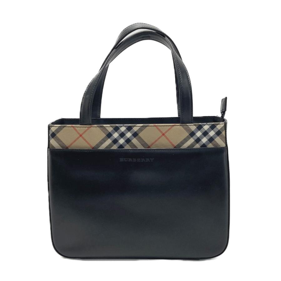 BURBERRY バーバリー ノバチェック カーフ レザー バッグ●黒 BURBERRY バーバリー ノバチェック ハンドバッグ トートバッグ