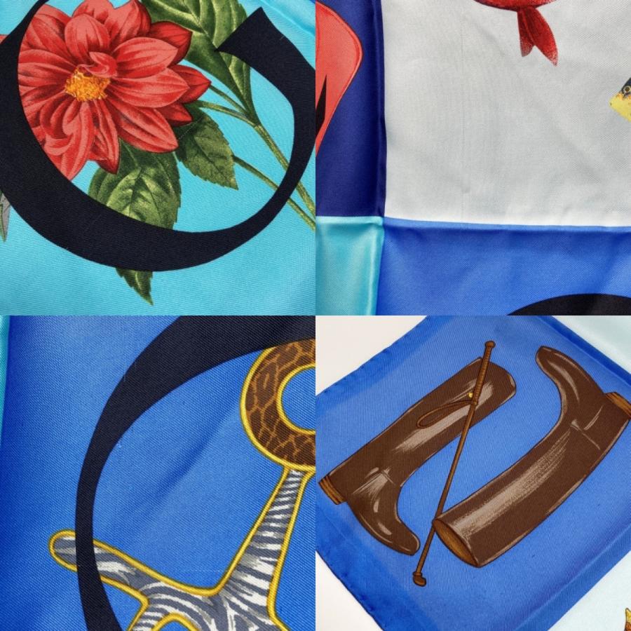 I.A.M ビンテージ　グッチ シルク スカーフ マルチカラー GUCCI（グッチ） パネル ヴィンテージスカーフ マルチカラー ブルー系