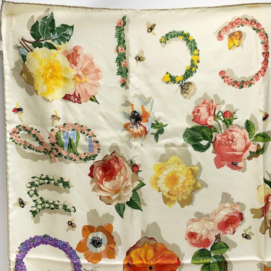GUCCI（グッチ） フローラル柄 アイボリー シルク スカーフ やや傷や