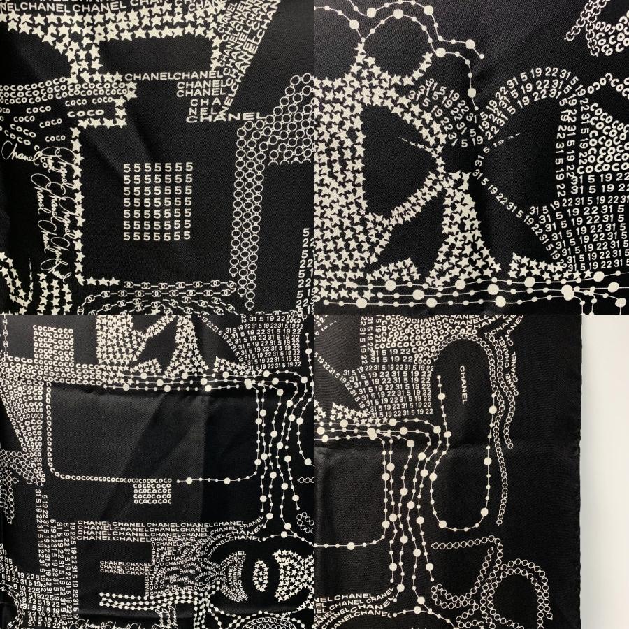 CHANEL（シャネル） ロゴ シルク ブラック×ホワイト 大判スカーフ