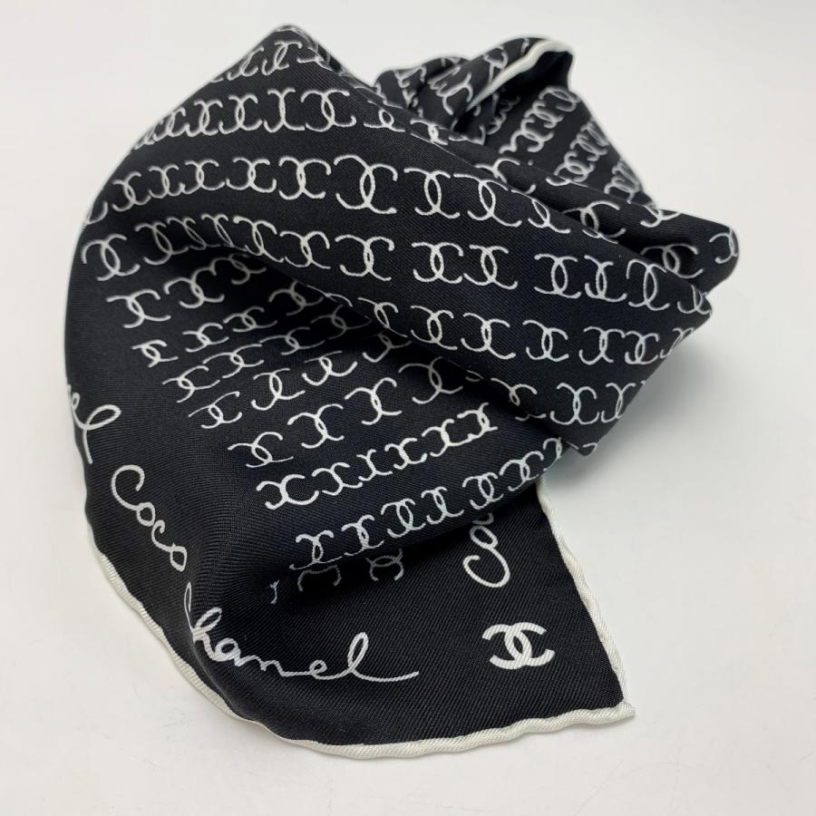 シャネル CHANEL スカーフ ココマーク ロゴ シルク ブラック×ホワイト