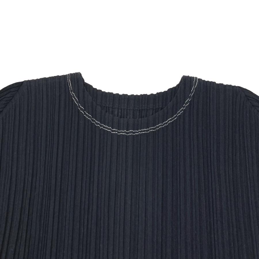PLEATSPLEASE　濃紺　ノーカラー・長袖・トップス ISSEY MIYAKE イッセイミヤケ PLEATS PLEASE 長袖カットソー PP23JK621