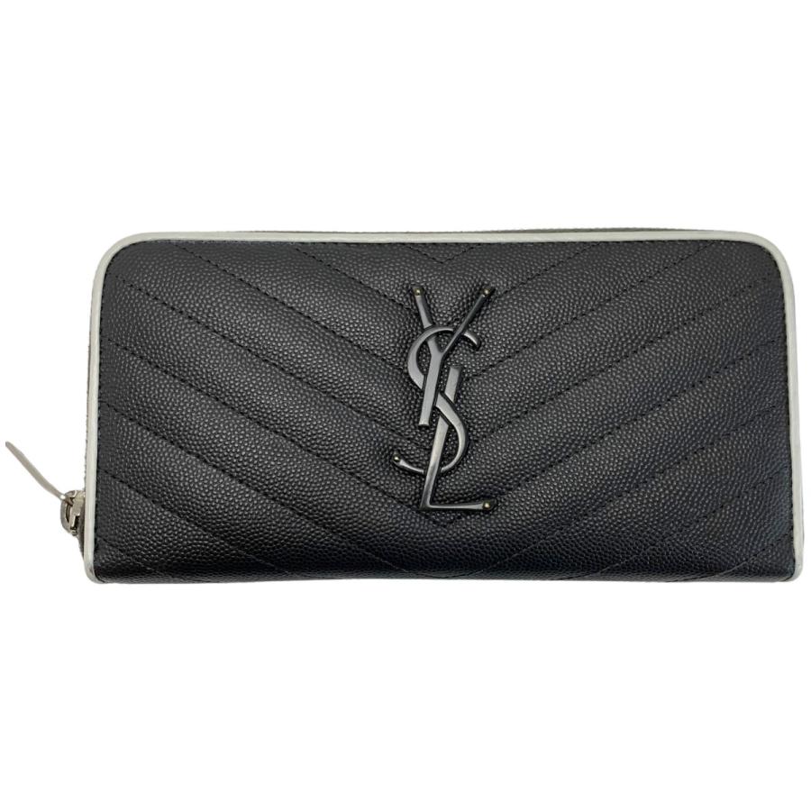 【美品】サンローラン 三つ折財布 オリガミ 牛革 YSLシルバーメタルロゴ／黒B 美品】サンローラン 三つ折財布 オリガミ 牛革 YSLシルバーメタルロゴ