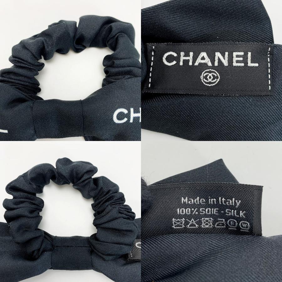 CHANEL シャネル リボン ロゴ ブラック シュシュ ヘアアクセサリー