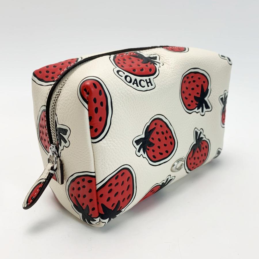 COACH（コーチ） コスメポーチ 苺 Strawberry CT893 アイボリー レザー 