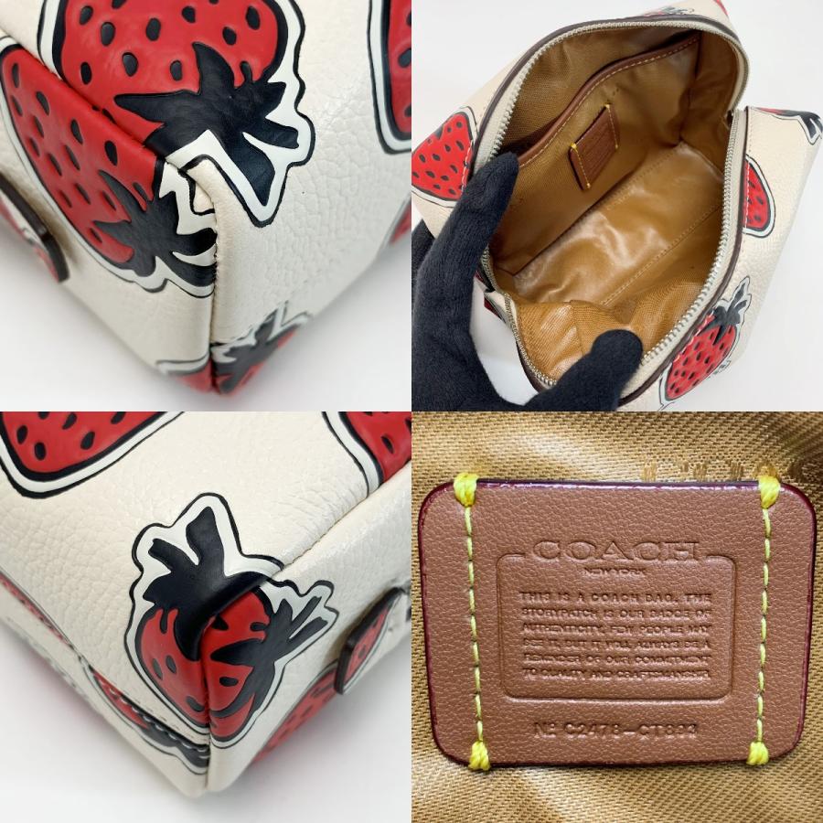 COACH（コーチ） コスメポーチ 苺 Strawberry CT893 アイボリー レザー 