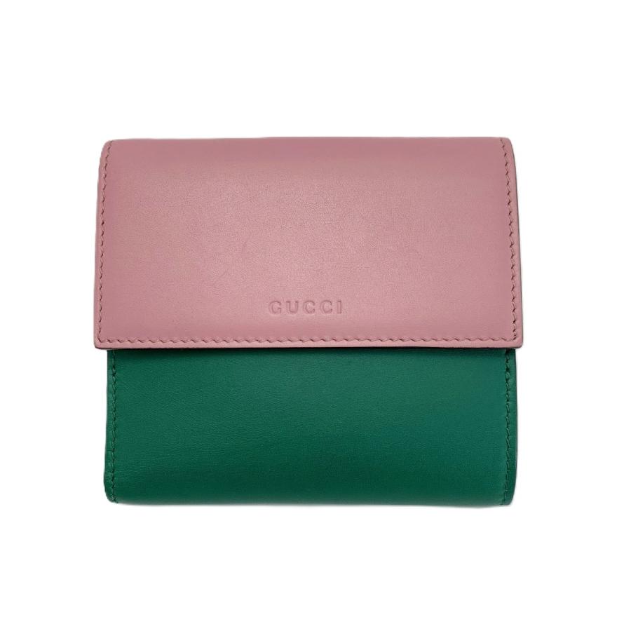 GUCCI（グッチ） 2つ折り財布 410104 グリーン×ピンク イニシャル入