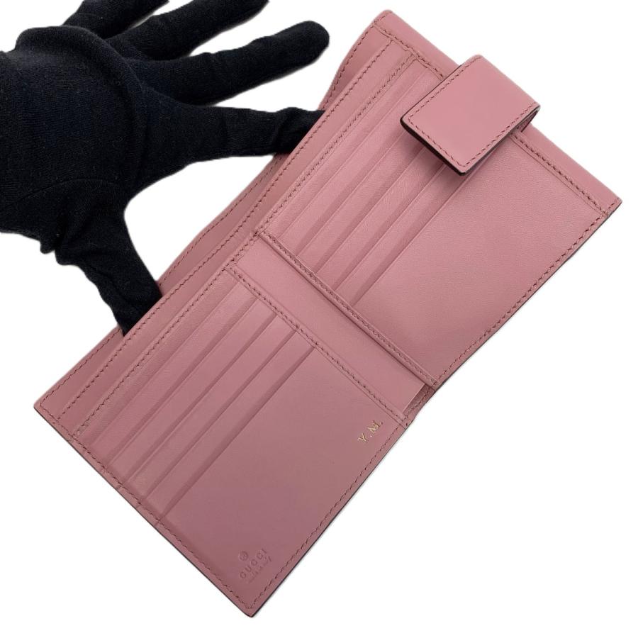 GUCCI（グッチ） 2つ折り財布 410104 グリーン×ピンク イニシャル入