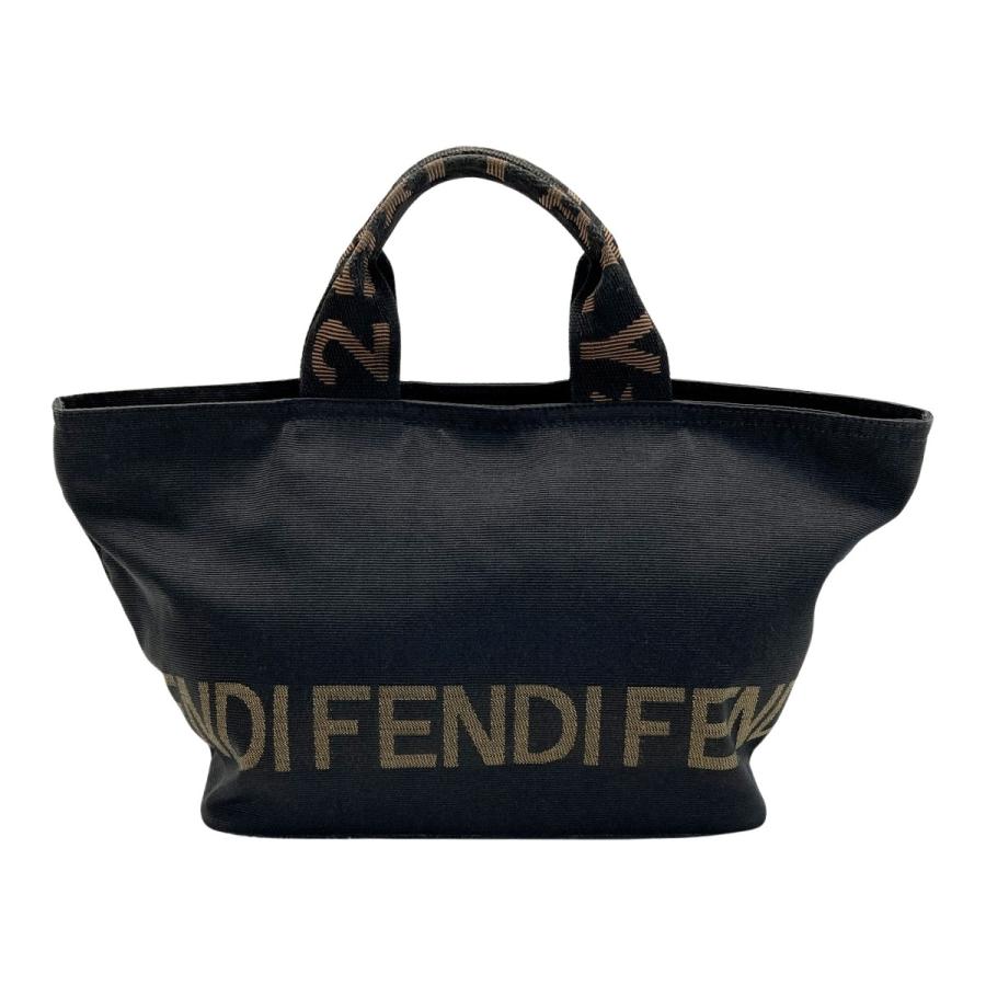 【美品】フェンディ　ミニトート　ハンドバッグ　ナイロン　バケット型　ロゴライン FENDI（フェンディ） ロゴ ミニトートバッグ ブラック ナイロン