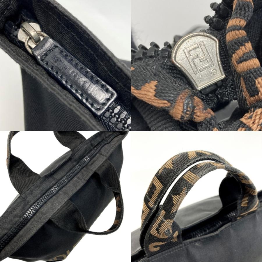 FENDI（フェンディ） ロゴ ミニトートバッグ ブラック ナイロン