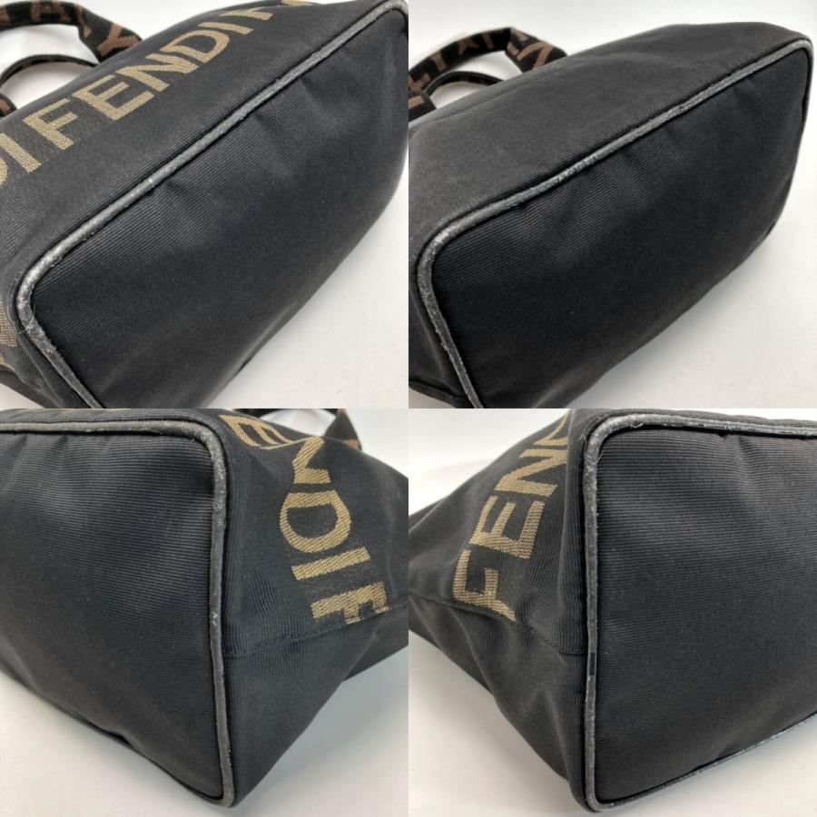 FENDI（フェンディ） ロゴ ミニトートバッグ ブラック ナイロン