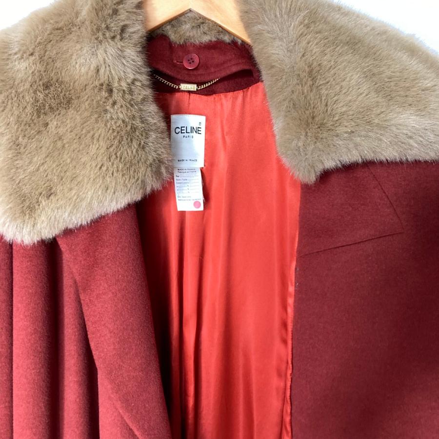 ☆☆ CELINE セリーヌ チェスターコート ファー付き レッド系 SIZE 38 レディース 記名有り やや傷や汚れあり_2
