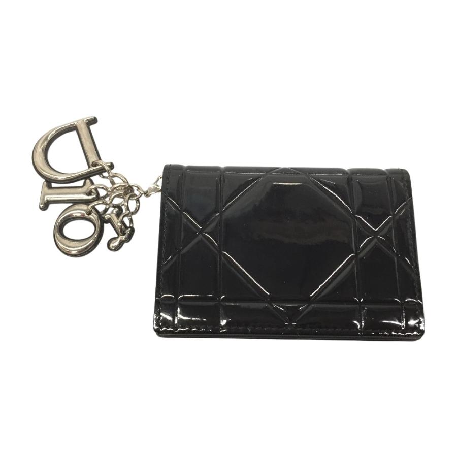 △△Christian Dior クリスチャンディオール エナメル カナージュ カードケース　 ブラック △△ Christian Dior クリスチャンディオール エナメル カナージュ