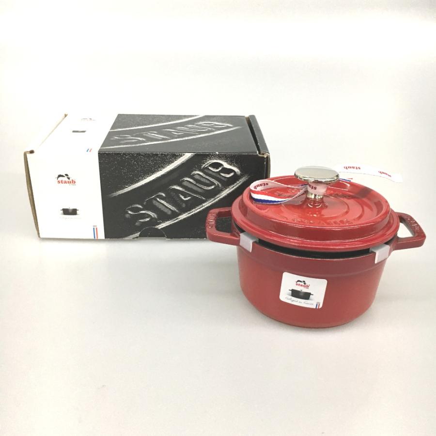 △△ STAUB ストウブ 両手鍋 ピコ・ココット ラウンド チェリー 14cm