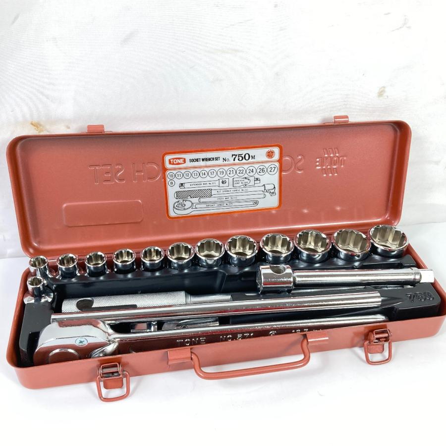 TONE トネ SOCKET WRENCH SET ソケットレンチセット 18点 差込角12.7mm ケース付 750M ブラウン 未使用に