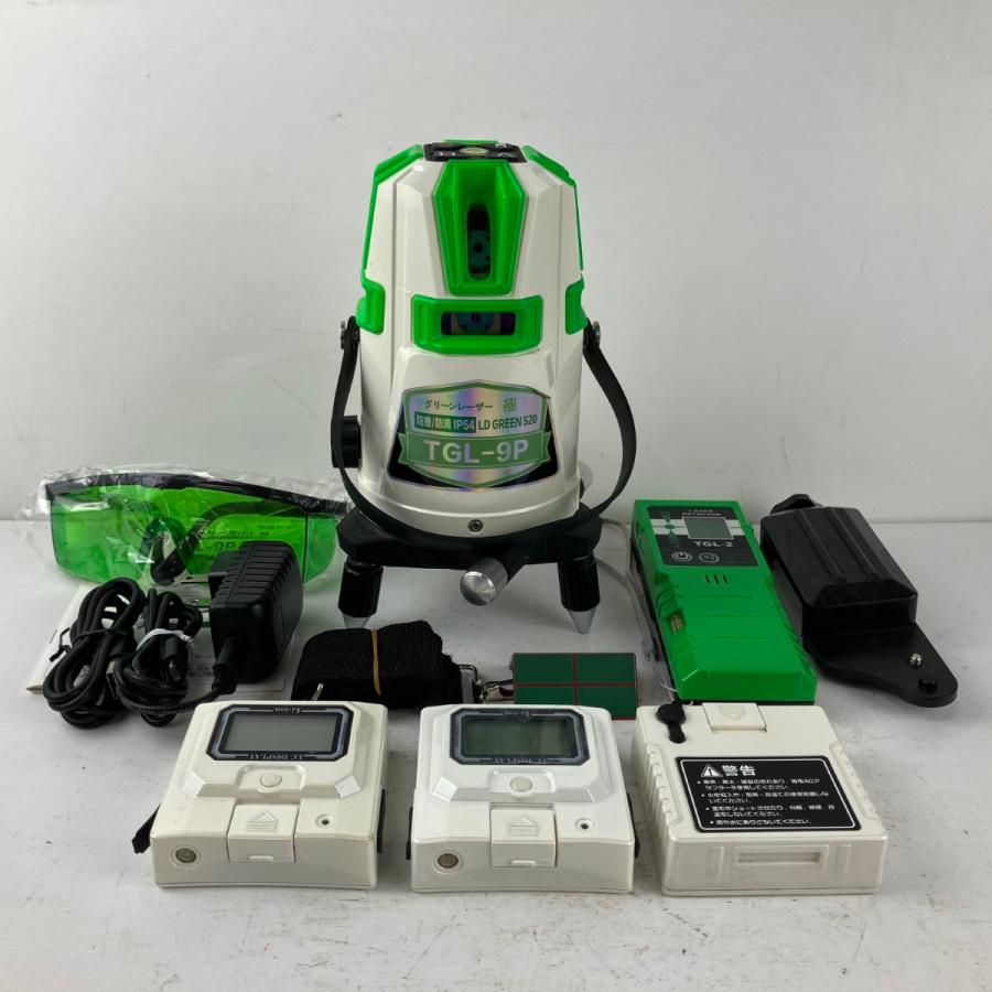 ЗЗTAKAGI グリーンレーザー レーザー墨出し器 受光器 バッテリーx2 アダプタ ケース付 TGL-9P ホワイト×グリーン ЗЗ TAKAGI グリーンレーザー レーザー墨出し器 受光器 バッテリーx2