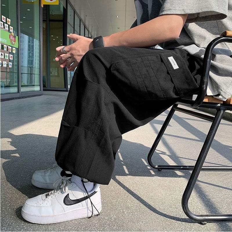 韓国 ファッション ゆったり カーゴパンツ ワイドパンツ カジュアルパンツ リラックスパンツ 極太 太い 裾絞れる メンズ ルーズフィット 春服 秋服 春パンツ 79 Off