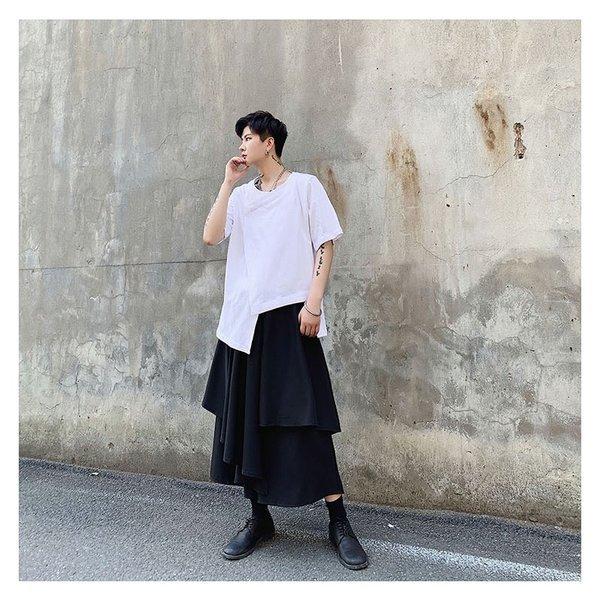 メンズ 変形 半袖 ティーシャツ Tシャツ アシンメトリ カットソー 中性的 ジェンダーレス男子 ネオイケメン 韓国 ファッション 春服 春 夏服 Cs A145 T563 メンズファッション Bigbangfellas 通販 Yahoo ショッピング