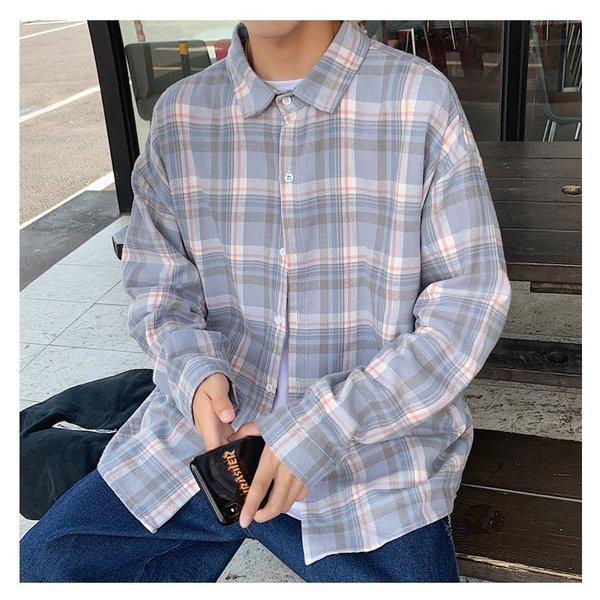 韓国 ファッション メンズ シャツ カジュアルシャツ チェックシャツ ビッグシルエット ゆったり パステルカラー 爽やか 長袖 ロングスリーブ ストリ Ct A009 C348 メンズファッション Bigbangfellas 通販 Yahoo ショッピング