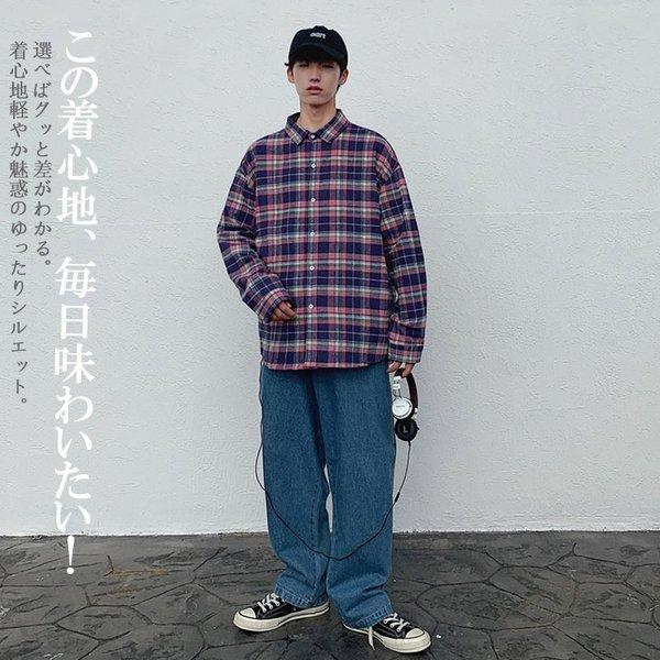 韓国 ファッション メンズ シャツ カジュアルシャツ チェックシャツ ビッグシルエット ゆったり パステルカラー 爽やか 長袖 ロングスリーブ ストリ Ct A009 C348 メンズファッション Bigbangfellas 通販 Yahoo ショッピング