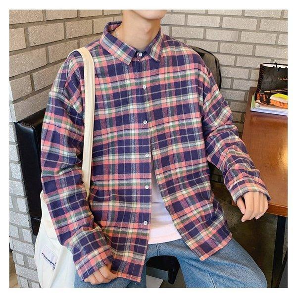 韓国 ファッション メンズ シャツ カジュアルシャツ チェックシャツ ビッグシルエット ゆったり パステルカラー 爽やか 長袖 ロングスリーブ ストリ Ct A009 C348 メンズファッション Bigbangfellas 通販 Yahoo ショッピング