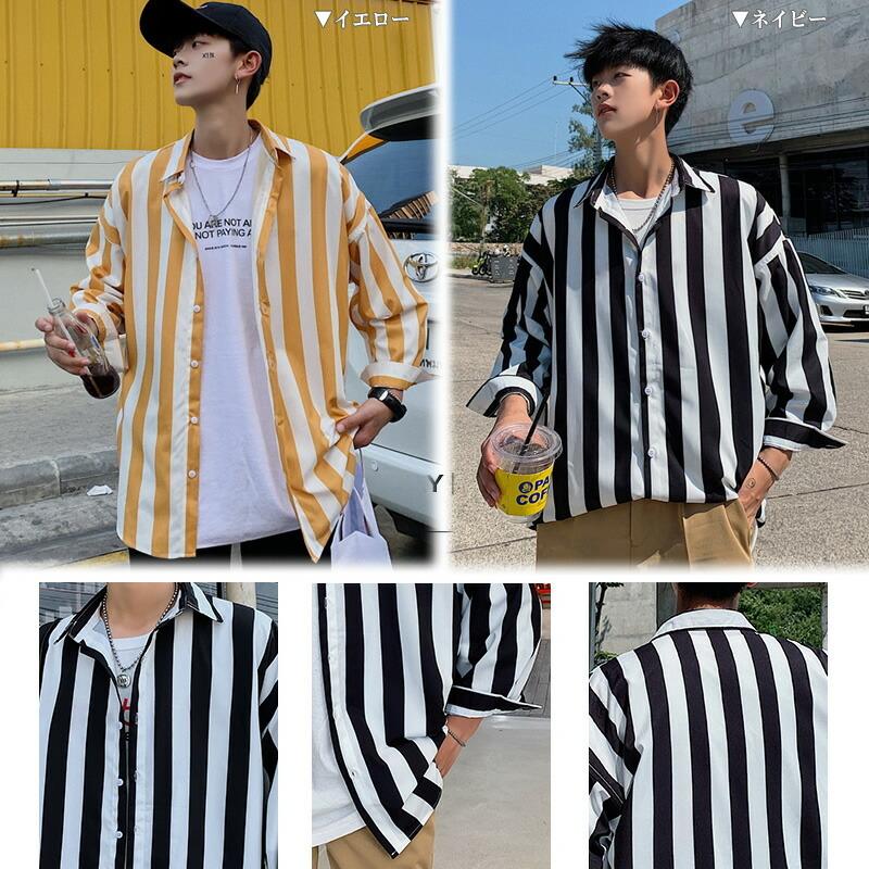 韓国 ファッション メンズ デート用 ストライプシャツ ゆったり 七分袖 メンズ メンズファッション モード系 モードストリート 韓流 K Pop Ct A029 C33 メンズファッション Bigbangfellas 通販 Yahoo ショッピング
