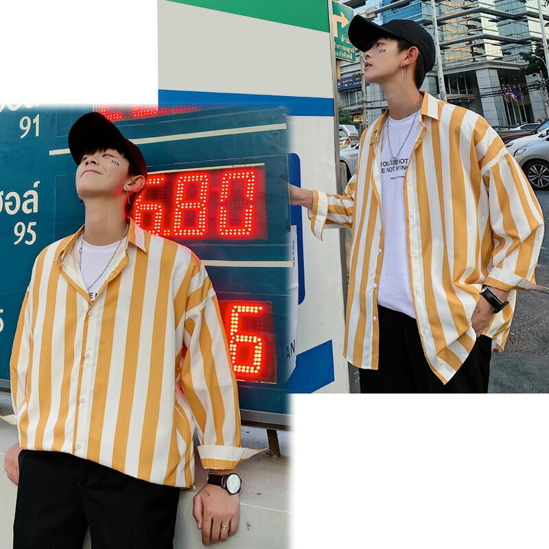 韓国 ファッション メンズ デート用 ストライプシャツ ゆったり 七分袖 メンズ メンズファッション モード系 モードストリート 韓流 K Pop Ct A029 C33 メンズファッション Bigbangfellas 通販 Yahoo ショッピング