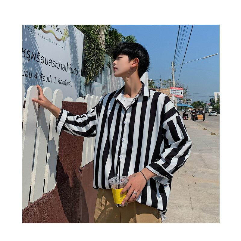 韓国 ファッション メンズ デート用 ストライプシャツ ゆったり 七分袖 メンズ メンズファッション モード系 モードストリート 韓流 K Pop Ct A029 C33 メンズファッション Bigbangfellas 通販 Yahoo ショッピング