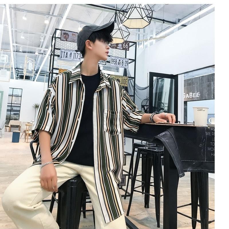 韓国 ファッション メンズ レトロ ストライプ 半袖 シャツ ショートスリーブ 柄シャツ カジュアルシャツ ビッグシルエット モードストリート Ct A029 C68 メンズファッション Bigbangfellas 通販 Yahoo ショッピング