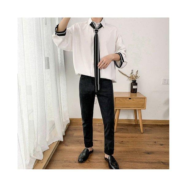 ゆったり 長袖シャツ ネクタイ付き 長袖 九分袖 メンズ 韓国