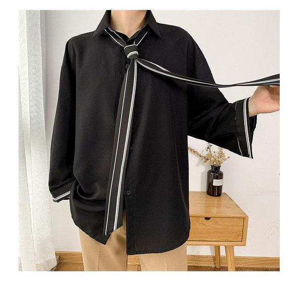 ゆったり 長袖シャツ ネクタイ付き 長袖 九分袖 メンズ 韓国