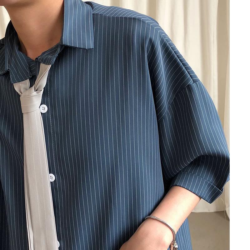 韓国 ファッション メンズ ゆる ネクタイ付き ストライプシャツ ストール付き カジュアルシャツ ビッグシルエット Ct A031 St56 メンズファッション Bigbangfellas 通販 Yahoo ショッピング