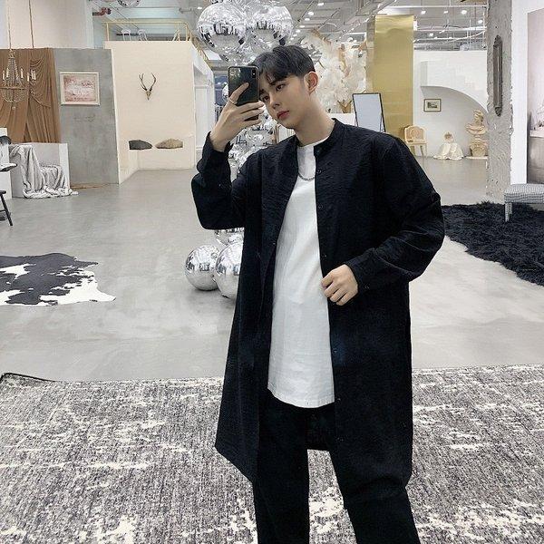 ノーカラー ロング丈 デザインシャツ ゆったり 襟ない 襟なし サイドスリット 春コート モード系 韓流 韓国 ファッション メンズ サロン系 原宿系 Ct 61 19 メンズファッション Bigbangfellas 通販 Yahoo ショッピング