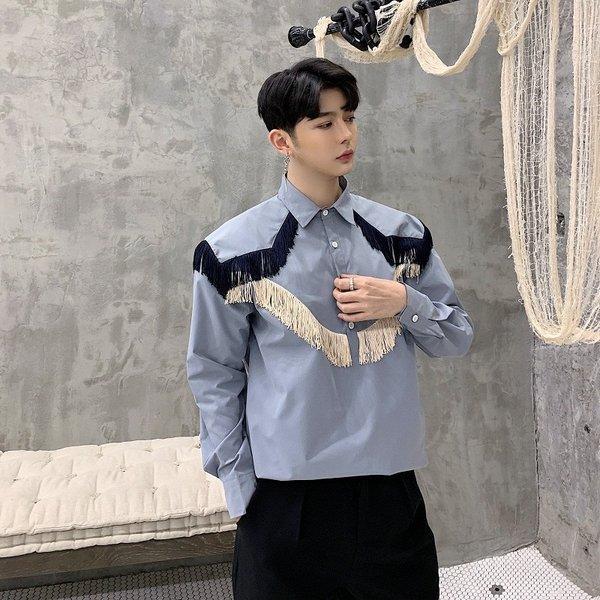 フリンジ デザインシャツ ゆったり 肩章 モード系 韓流 韓国 ファッション メンズ サロン系 原宿系 韓国系メンズ ボタンダウン カットソー 長袖 Ct 61 967 メンズファッション Bigbangfellas 通販 Yahoo ショッピング