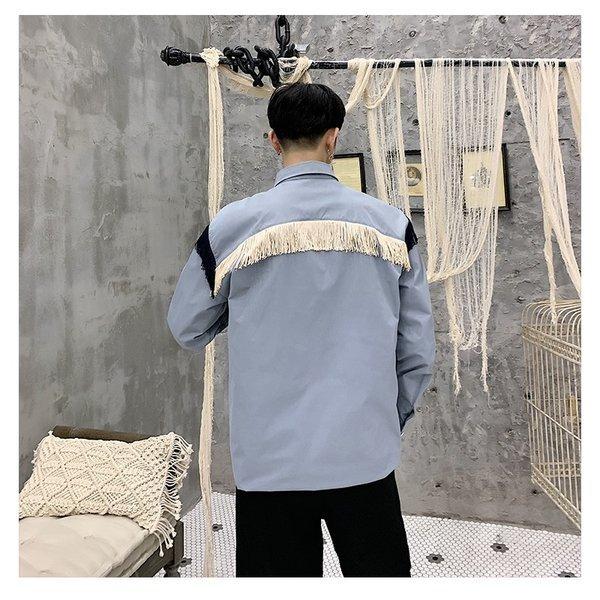 人気第6位 フリンジ デザインシャツ ゆったり 肩章 モード系 韓流 韓国 ファッション メンズ サロン系 原宿系 韓国系メンズ ボタンダウ 即日出荷 Centrodeladultomayor Com Uy