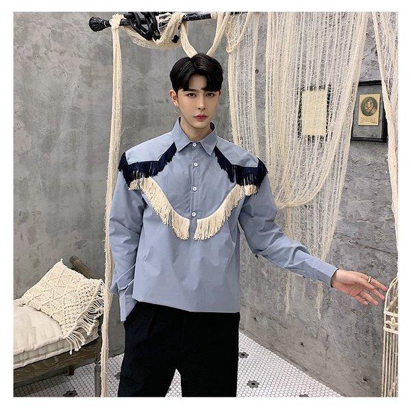 人気第6位 フリンジ デザインシャツ ゆったり 肩章 モード系 韓流 韓国 ファッション メンズ サロン系 原宿系 韓国系メンズ ボタンダウ 即日出荷 Centrodeladultomayor Com Uy