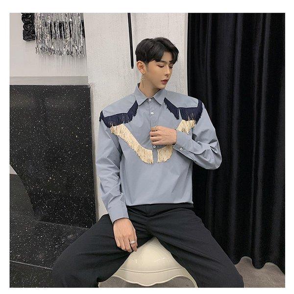 フリンジ デザインシャツ ゆったり 肩章 モード系 韓流 韓国 ファッション メンズ サロン系 原宿系 韓国系メンズ ボタンダウン カットソー 長袖 Ct 61 967 メンズファッション Bigbangfellas 通販 Yahoo ショッピング