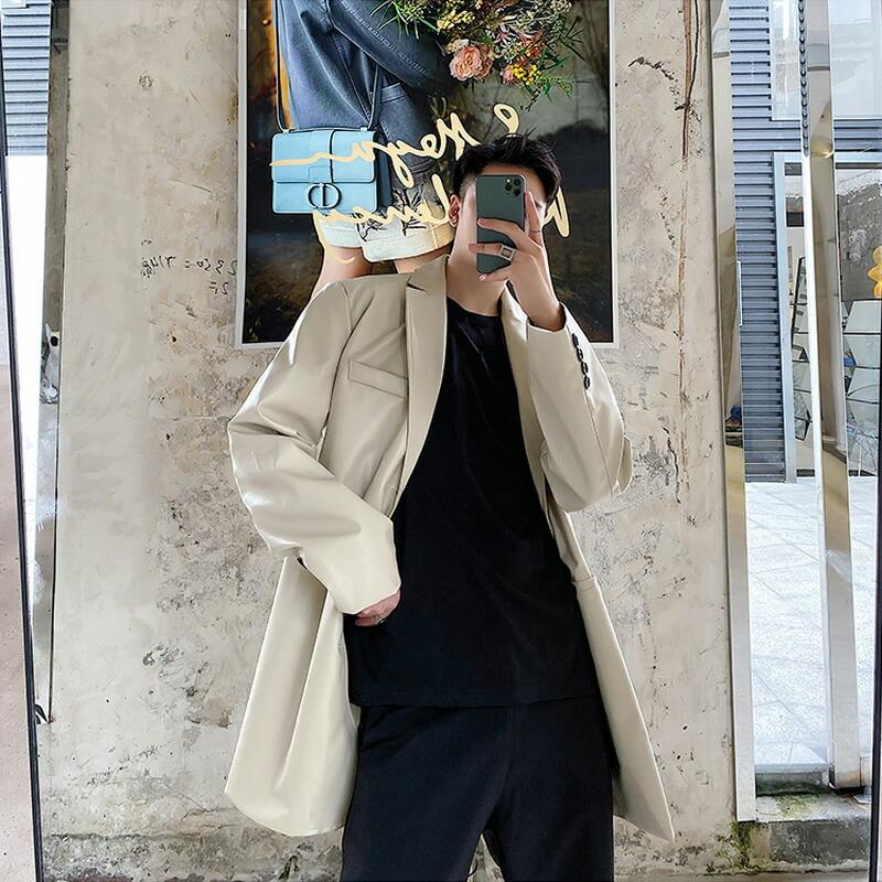 ビッグシルエット テーラードジャケット Puレザー アウター フォーマル 韓国 ファッション メンズ ゆったり 長袖 ロングスリーブ メンズ ストリー Ct 61 9948 メンズファッション Bigbangfellas 通販 Yahoo ショッピング