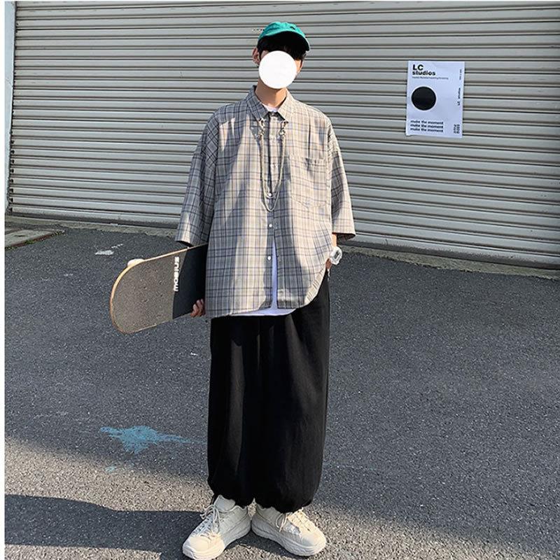 韓国 ファッション メンズ チェック柄 チェーン付き シャツ カジュアルシャツ ビッグシルエット モードストリート Ct A330 1 C16 メンズファッション Bigbangfellas 通販 Yahoo ショッピング