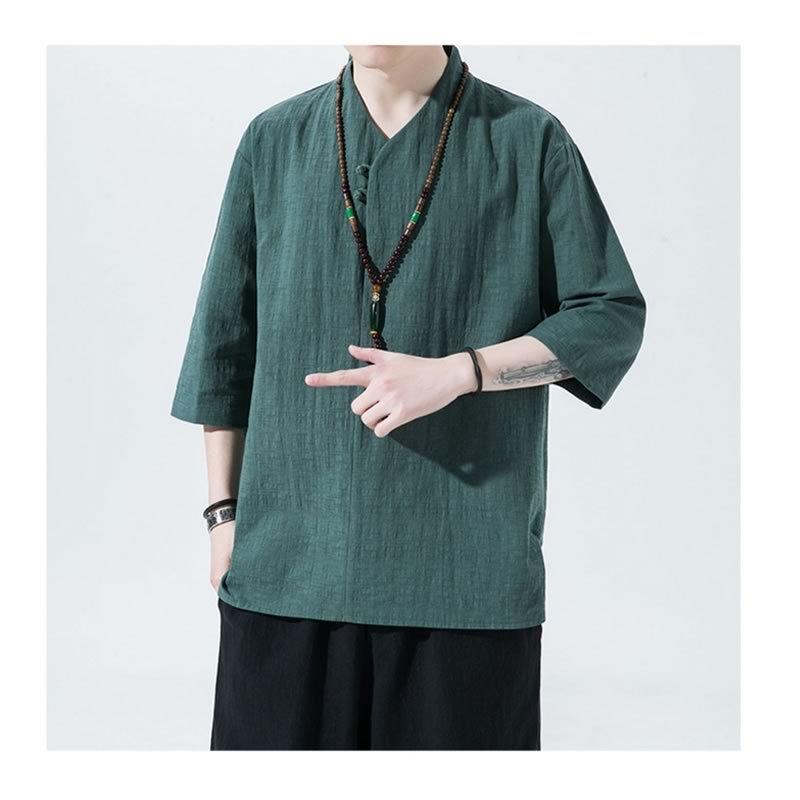 チャイナtシャツ Vネック カンフーシャツ 半袖カットソー ティーシャツ チャイナボタン 中華風 涼しい エスニック アジアン 部屋着 おうち着|bigbangfellas|12