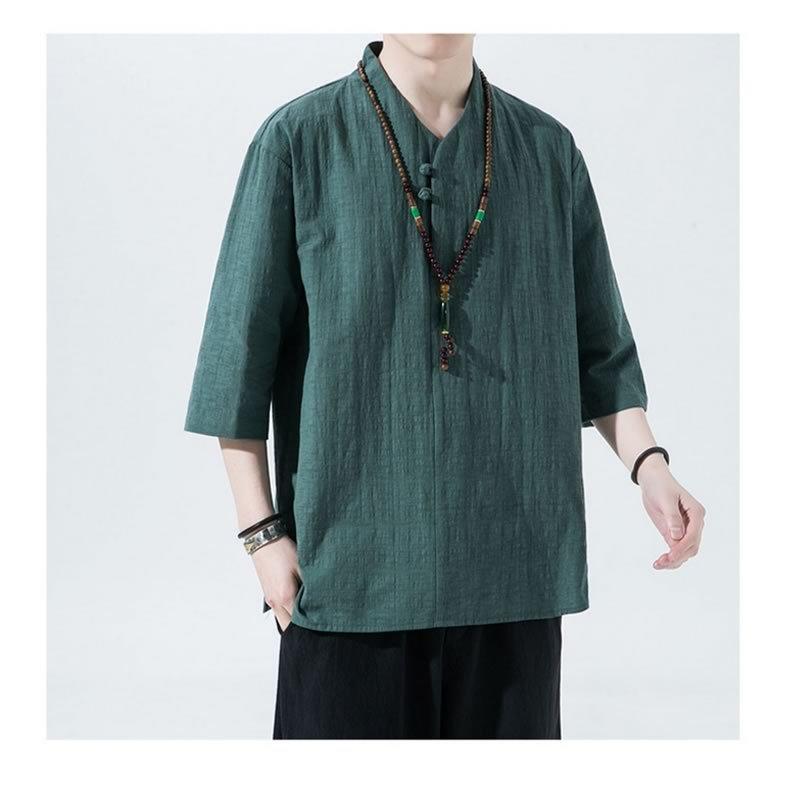 チャイナtシャツ Vネック カンフーシャツ 半袖カットソー ティーシャツ チャイナボタン 中華風 涼しい エスニック アジアン 部屋着 おうち着|bigbangfellas|17