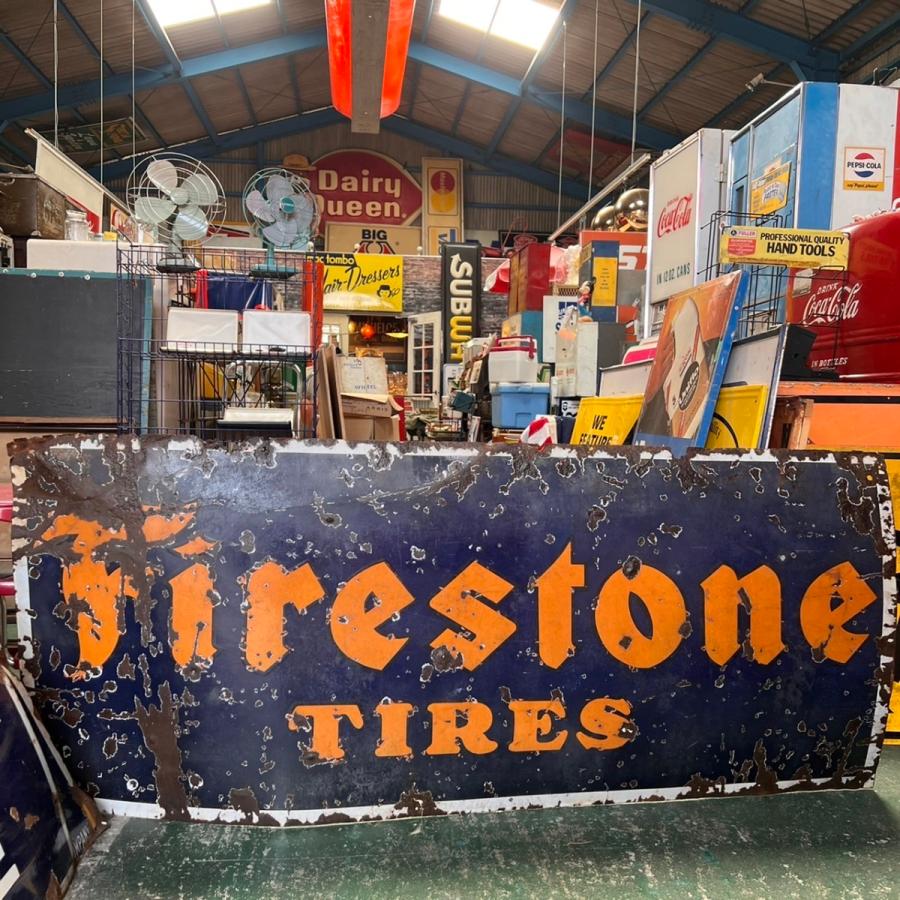 欲しいの Firestone ファイヤーストーン 1940' ヴィンテージ 横長看板