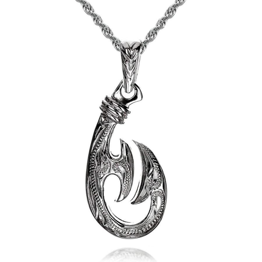 安心の定価販売 レイラニ ハワイアンジュエリー 釣り針 フィッシュフック ペンダント ネックレス メンズ シルバー 925 ロープチェーン45cm付 在庫一掃 Collezionec2ph Com